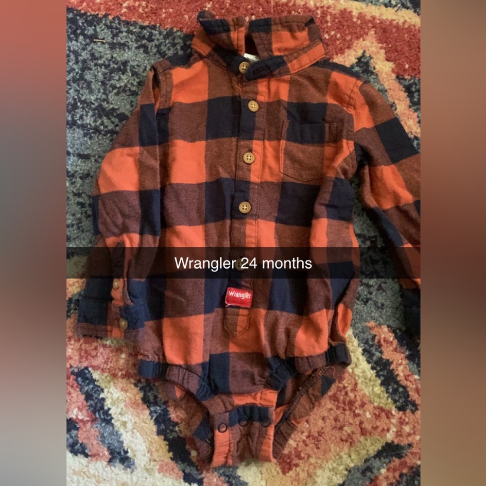 Wrangler Orange and Black Checkered Baby Bodysuit